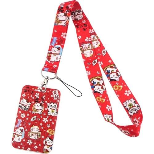 1pc ZF2478 Red Neck Straps Lucky Cat Fashion Lanyards ID Badge Holder Bus Pass Case Cover Slip Bank Credit Card Holder Jewelry