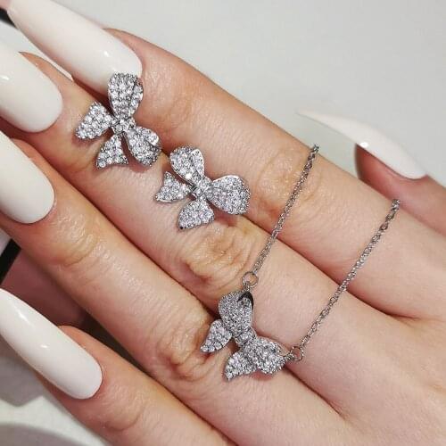 2pcs Pack 2021 New Luxury Butterfly 925 Sterling Silver Dubai Wedding For Women Lady Anniversary Gift Jewelry Bulk Sell J6234