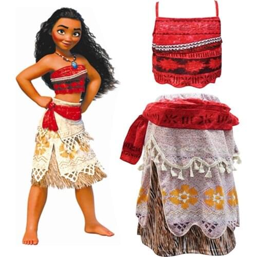 2020 Princess Moana Cosplay Costume for Children Vaiana dress Costume with Necklace for Halloween Costumes for Kids Girls Gifts