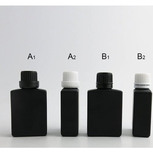 360 x 30ml High Quality Black Glass Bottle Square Bottles with Plastic Black White Caps Essential Oil Chemical Container