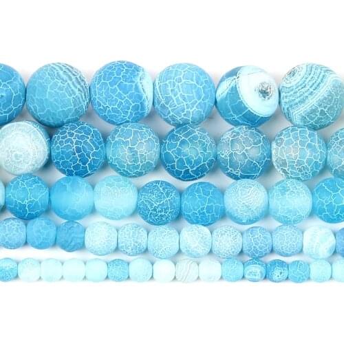 4-12mm Natural Stone Bead Loose Round Frosted Blue Weathered Stone Beads For Jewelry Making DIY Charm Bracelet Necklace Handmade