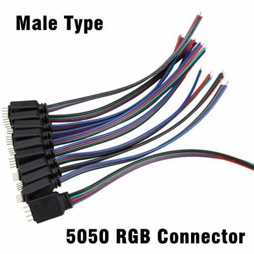 50pcs 10cm RGB 4pin male connector for 3528 5050 RGB strip, male type with 4 pin needle connector Free Shipping
