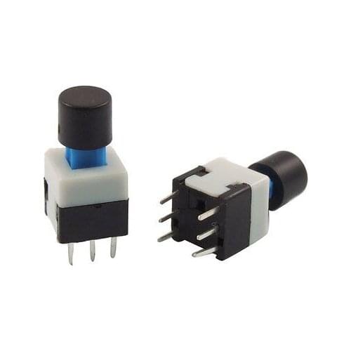 8 x 8mm x 20mm Black Cap Momentary Push Button Tactile Switch 6 Pin DIP