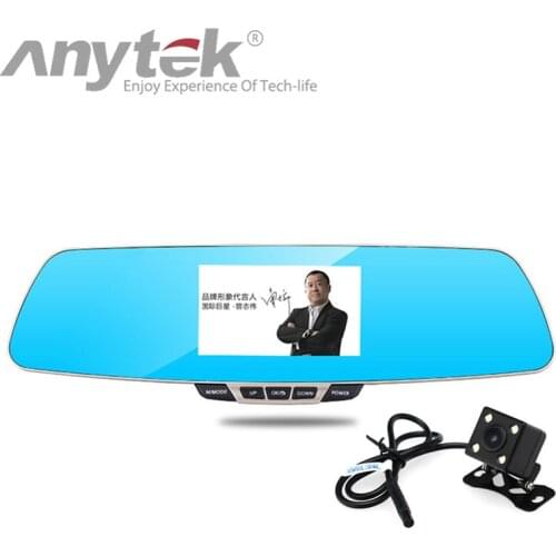 Newest anytek T6 car dvrs dual lens 1080P full hd car camera dash cam video recorder registrar blue rearview mirror registrato