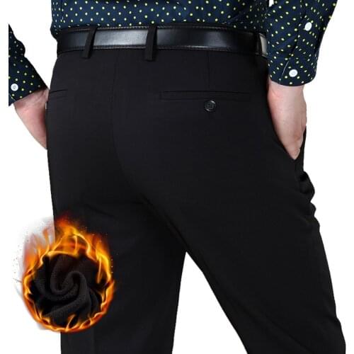 Plus Sizes 40 42 44 Business Casual Fleece Warm Suit Pants New Straight Formal Male Winter Trousers Plus Thicken Velvet Trousers
