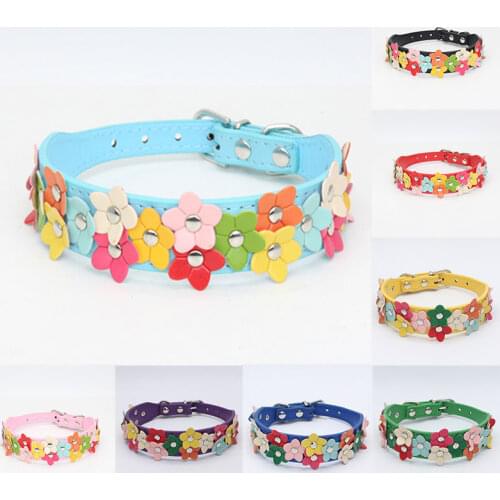 Colorful Pu Leather Small Dog Collar Adjustable Colorful Flower Pet Neck Strap Pet Collar Fashion Puppy Dog Neck Ring Collar
