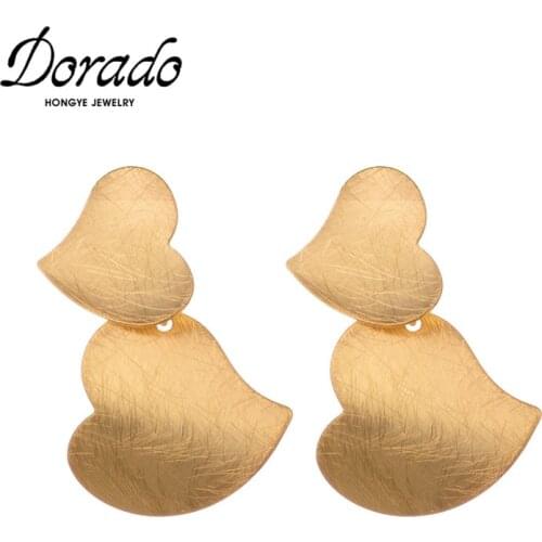 Dorado Bohemian Double Hearts Drop Earrings For Women Party Simple Design Gold Color Metal Brincos Jewelry Daily Gift Bijoux