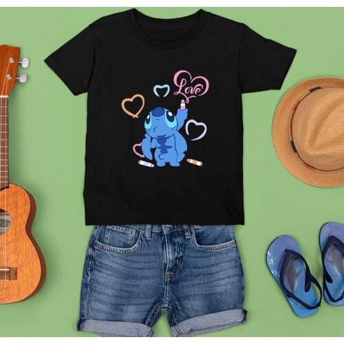 Summer New Products Children T-shirts Korean Style Fashion Black White Tees Harajuku Tshirt Kawaii Disney Stitch Print Drop Ship