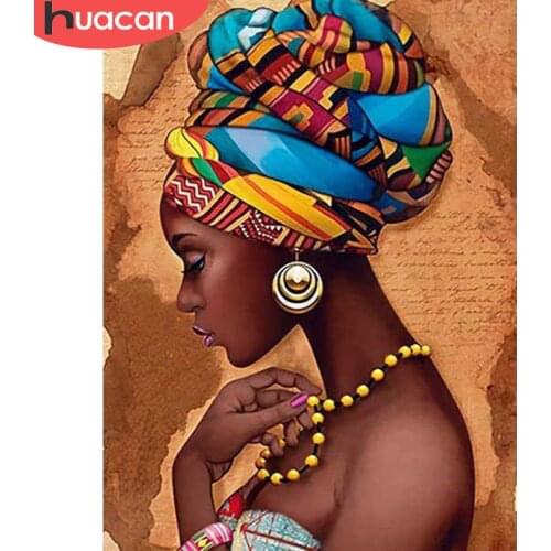 HUACAN Diamond Painting Africa Woman Portrait Full Square Round Drill Mosaic Beaded Embroidery Rhinestones Picture New Arrival