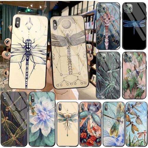 Art dragonfly Fly tattoo Bling Cute Phone Case Tempered Glass For iPhone 11 Pro XR XS MAX 8 X 7 6S 6 Plus SE 2020 case