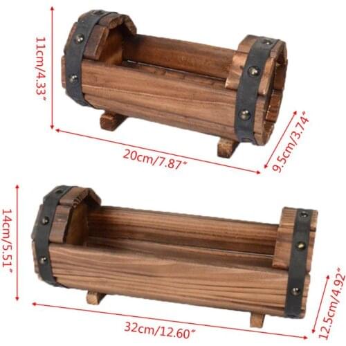 Carbonized Wooden Flower Pot Succulent Plant Potted Planter Outdoor Garden Decor 97BB