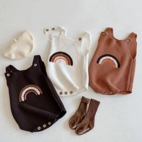 2021 New Baby Boys Girl Sleeveless Knit Rompers Baby Boys Girl Newborn Rompers Clothes Kids Boy Girl Braces Rainbow Rompers