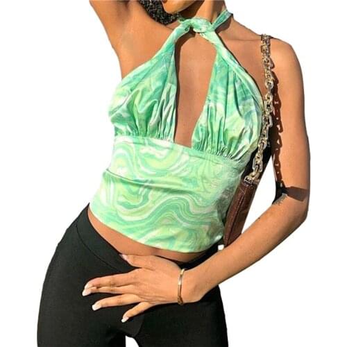 Xingqing Crop Top Y2k Aesthetic Geometric Corset Top Cute Halter Tops Female Vintage Summer Beach Sexy Camis 90s Streetwear