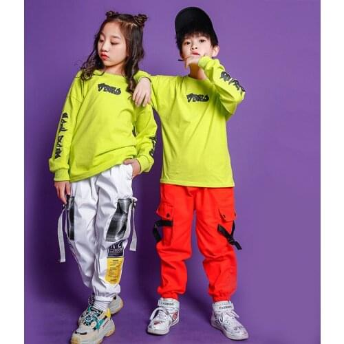Boys Hip Hop Clothes Suits Fashion Long Sleeve T Shirt Casual Pants Girls Jazz Ballroom Dancing Costumes Drum Stage Outfits Kids