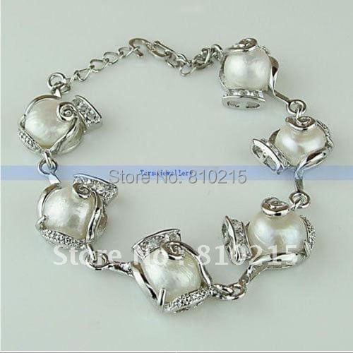 Beautiful 6-Stone Huge White Baroque Freshwater Pearl Bracelet Christmas Gift Fashion Pearl Jewelry Wholesale New Free Shipping