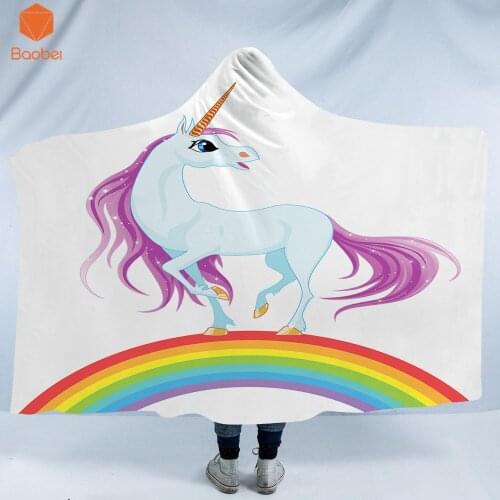 3D Printed Fashion Rainbow Unicorn Hooded Blanket for Adults Floral Gothic Sherpa Fleece Wearable Throw Art Blanket Bedding