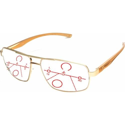Rectangle Double Bridge Gold Frame Men Progressive Multifocal Reading Glasses +0.75 +1 +1.25 +1.5 +1.75 +2 +2.25 +2.5 +2.75 To+4