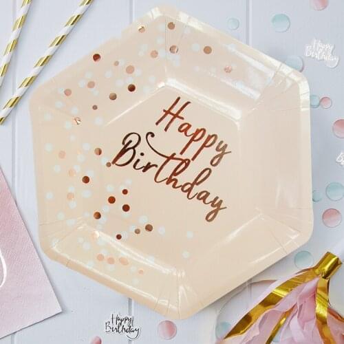 Rose Gold Happy Birthday Pink Disposable Tableware Set Paper Cups Plate Straws Napkin Kids Gifts For Birthday Party Decoration