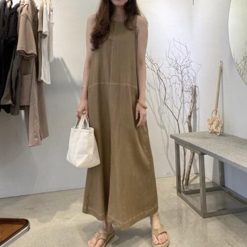 2021 New Arrival Korea Style Sleeveless Chic Girls Summer Dress Cotton Linen Japan Fashion Cozy Lazy Women Casual Long Dress