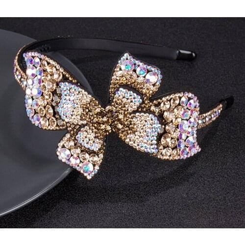 Womens Retro Simple Multicolor Bow Hairband Luxury Czech Crystal Non-slip Border Girl Hairpin Fancy Hair Accessories Headband
