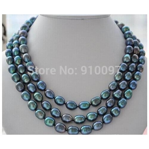 556850“ 9-10mm rice peacock black Freshwater cultured pearl necklace