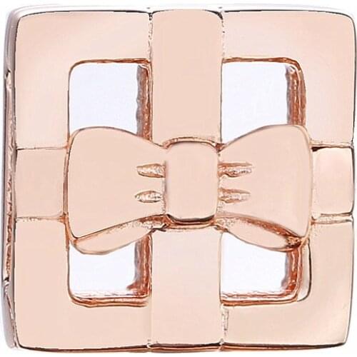 Genuine 925 Sterling Silver Bead Charm Rose Gold Reflexions Gift Clip Stopper Lock Beads Fit pandora Bracelet Diy Jewelry