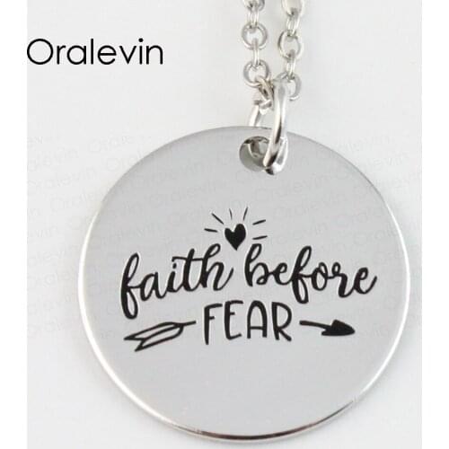 Wholesale FAITH BEFORE FEAR Engraved Disc Pendant Charms Necklace Lover Gift Jewelry 18inch, 22MM, 10Pcs/Lot, #LN147