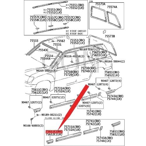 Right front fender outer protection strip 1998-Toy ota LAN DCR UIS ER fender anti-collision rubber anti-collision wipe strip