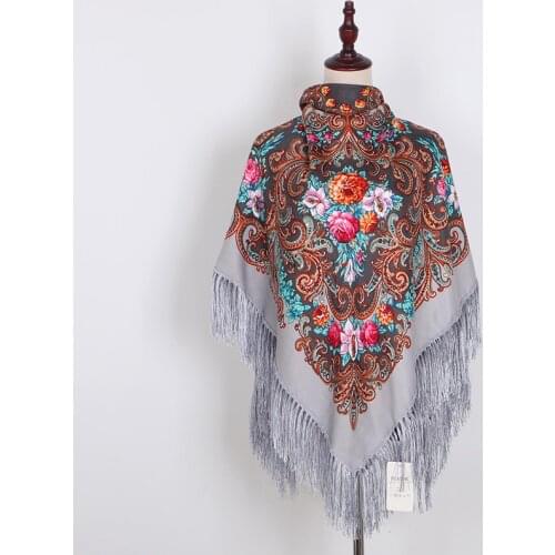 Luxury Printing Oversize Square Blankets Russian Scarf Ukrainian Fringed Shawls Enthic Floral Polish Women Wrap Hijab Poncho
