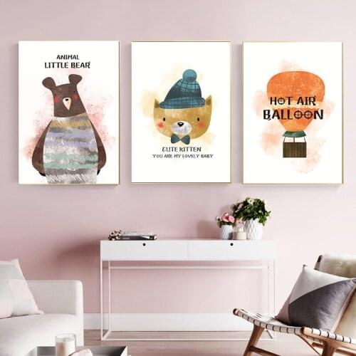 Nordic modern carton cute little animal bear letter living room mural poster childrens room decorative picture printing