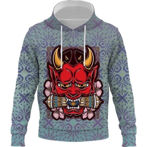 Spring and Autumn Mens Japanese style Hoodie Fashion 3D Terror mask Print Loose Streetwear 2021 Funny Street Hip Hop Sweatshirt