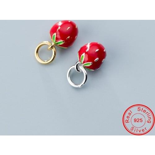 UQBing Fashion 6*6*9mm Enamel Strawberry Big Dangle Charms Silver Color Jewelry Making DIY Handmade Craft