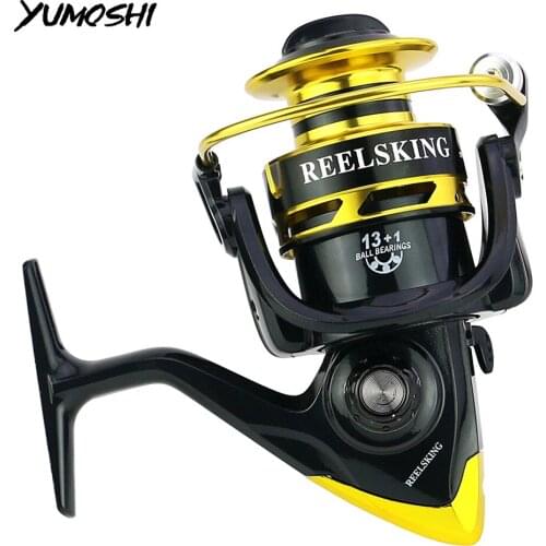 YUMOSHI Fishing Reel All Metal Spool Spinning Reel Stainless Steel Handle Line Spool Saltwater Fishing Accessories 5.2:1 13+1BB