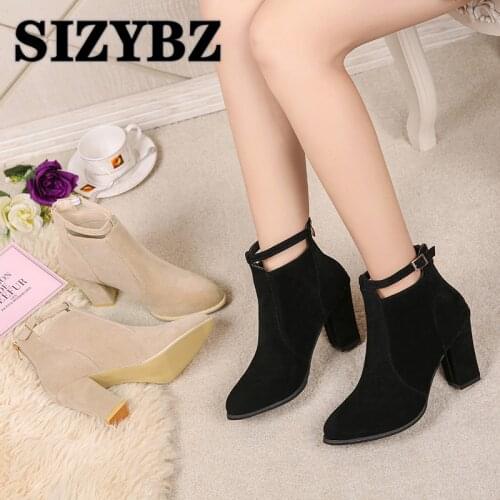 Zipper Women Boots Winter Shoes Women Fashion Suede Leather Buckle Strap Boots High Heel Ladies Shoes Warm Ankle Boots for Women