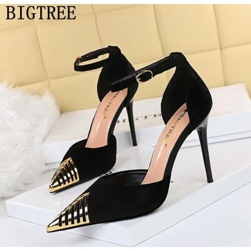 2021 Mary Jane High Heels Wedding Heels Dress Shoes Women Pumps Bigtree Shoes Stiletto Extreme High Heels Flock Valentine Shoes