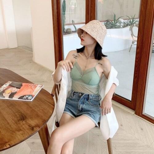 Girls French Polka Dot Womens Tube Top Lace Bra with Chest Pad Thin Cup All-in-One Corset Short Vest