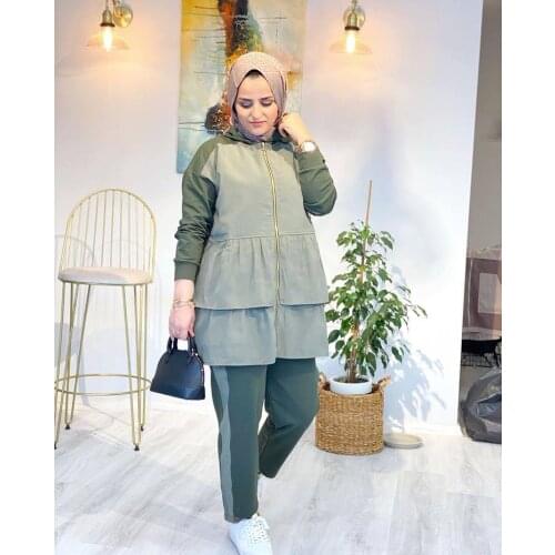 Women frilled zipper suit bottom and top suit muslim fashion islamic clothing