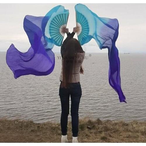 Imitation Silk Belly Dance Fans Handmade Dyed Bellydance Performance Long Fan Gradient Color Unisex Fan for Left/Right Hand 1pc