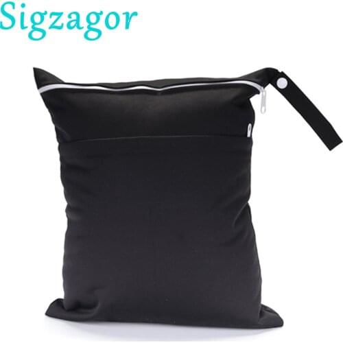 [Sigzagor]Wet Dry Diaper Bag Nappy Reusable Two Zippers Plain Solid 10 Colors