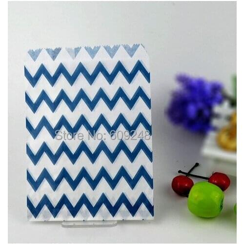 100pcs Mixed Colors Paper Party Candy Treat Bags Navy Thin Chevron in Bulk,Candy Buffet Cookie Gift Food Packaging