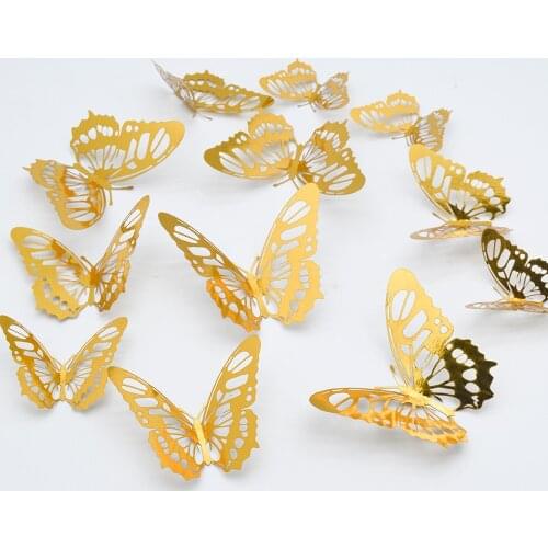 3D Hollow Butterfly Wall Stickers for Kids Rooms Home Decor stickers Fridge stickers DIY Party Wedding Butterflies 12 PCs
