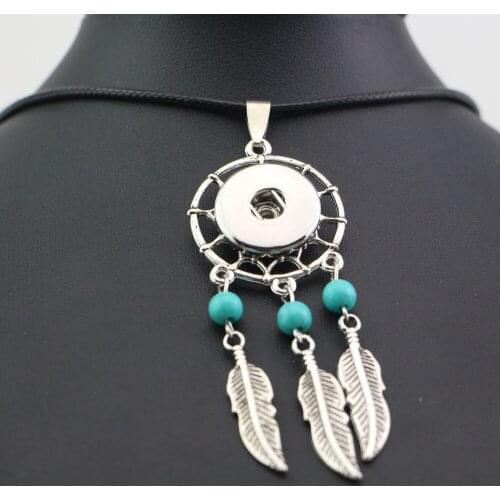 45cm rope chain Dream catcher necklace Diy Snap Jewelry 18mm metal snap button necklace DIY accessories 19styles to choose