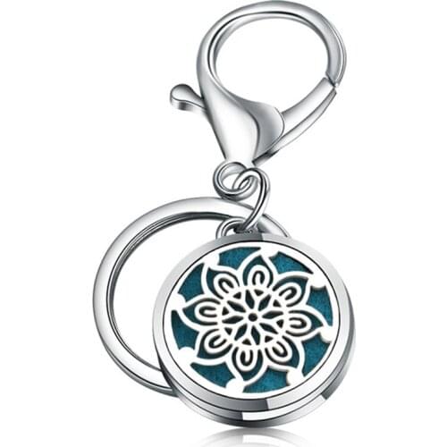 Charm Aromatherapy Box Perfume Key Chain Stainless Steel Perfume Essential Oil Diffuser Scent Key Chain Keyring Christmas Gift