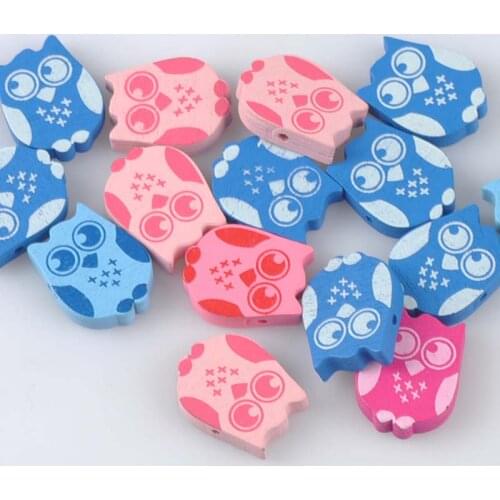 Mix Owl Pattern Cute Wooden Spacer Loose Beads For Children Jewelry making DIY 20pcs 24x20mm MT2019X