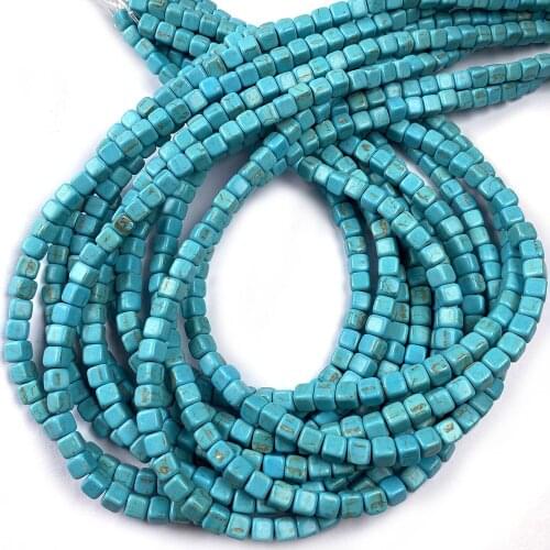 Natural Stone Loose Beads Blue Square Shape Turquoises Loose Beads Strand 4 6 8 MM For Jewelry Making DIY Bracelets Necklace