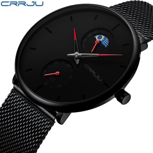 Erkek kol saati CRRJU Fashion Mens Business Casual Watches 24 hrs Unique Design Quartz Watch Mesh Waterproof Sport WristWatch