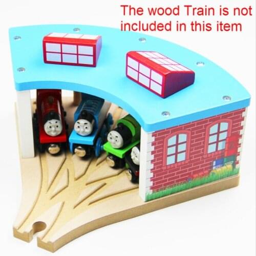 Wood Train Station Car Garage Toy Magnetic Slot Toys Connected with Wooden Railway Track Interesting Present for Children