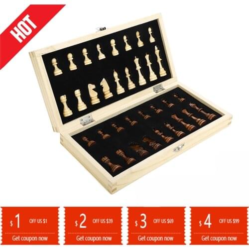 Wooden Chess Set 39*39 cm Folding Magnetic Larg Chessboard Puzzle Game With 34 Solid Wood Chess Pieces Travel Board Game Gift