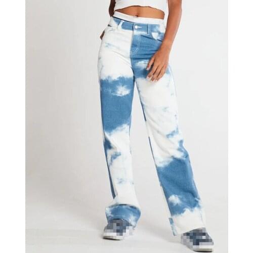 Tie Dye White Baggy Jeans Women Spring Autumn Fashion High Waist Straight Leg Jeans Femme Casual Wide Leg Loose Pants Streetwear