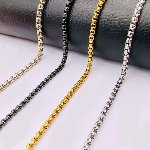 Huan Wen Box Square Rolo Link Chain for Men Silvery Gold Black Curb Chain Necklace 45-60cm Fashion Jewelry DIY Finding NK016